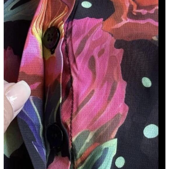 Farm Rio Dress Womens Small Black Pink Floral Pleated Maxi Button Anthropologie - Picture 5 of 15